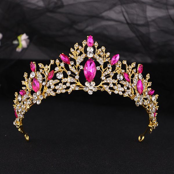 

kmvexo bridal headpiece rose color rhinestone crystal diadem queen crown princess tiaras wedding hair jewelry, Slivery;golden