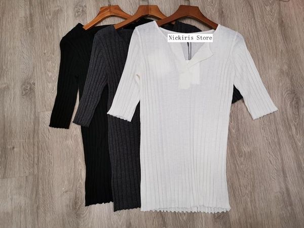 

women's sweaters nordic simple style commuter pullover thin v-neck slim-fit sweater wool cashmere silk blended sleeve, White;black