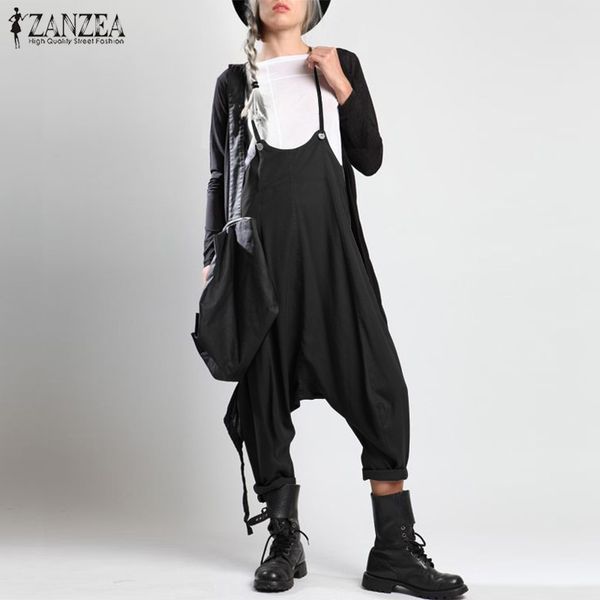

fashion zanzea women summer strappy solid drop crotch jumpsuits casual loose playsuits rompers ladies party suspenders overalls, Black;white