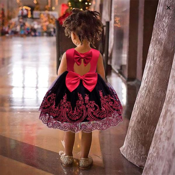

girl's dresses christmas dress for girls year baby girl red princess evening party show kids children vestido lace bow, Red;yellow