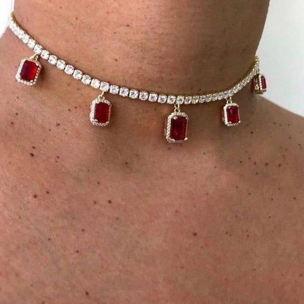 

pendant necklaces charme bling kristall hals roten cube anhnger mode halsketten bijouxfrauen elegante halsband schmuck, Silver