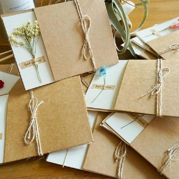 

greeting cards 10pack handmade diy dried flowers kraft paper invitation wishes card wedding favors for christmas