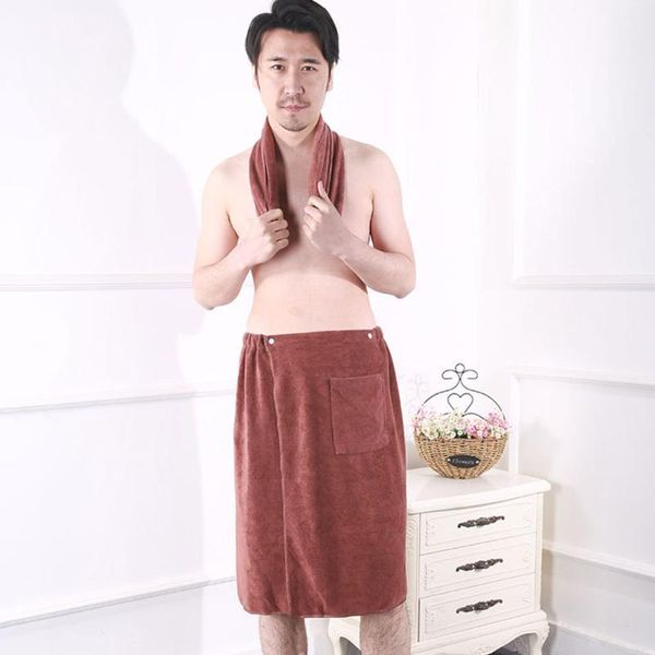 

towel men wrap shower bath fashion lightweight snap closure soft mircofiber home swimming spa gym with pocket wearable solid