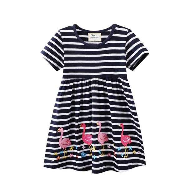 

girl's dresses jumping meters summer 2021 flamingo embroidery baby stripe fashion girls cotton princess costume animals dress, Red;yellow