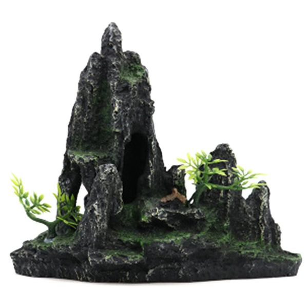 

aquarium landscape resin mountain view stone fish tank ornament green fake plant grass tree rock cave decoration decorations