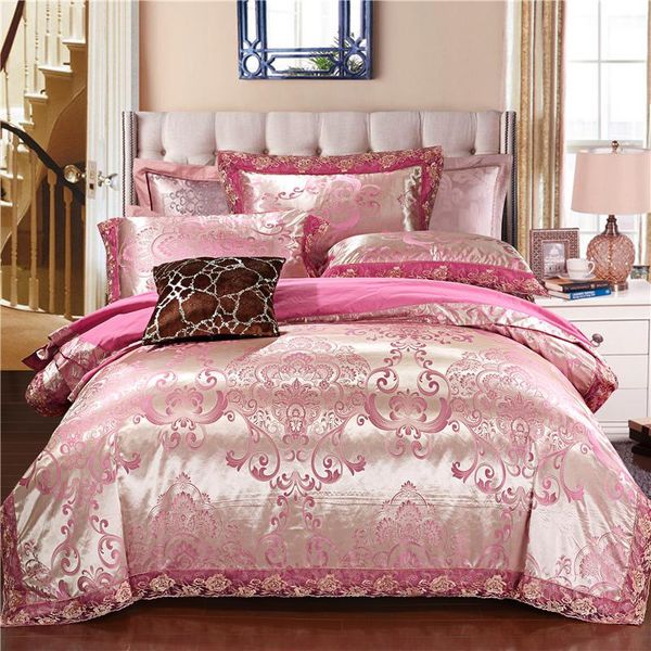 

bedding sets 2021 satin jacquard lace luxury set soft bedclothes duvet/quilt cover bed linen sheet 4 pieces