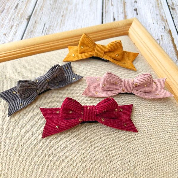 

hair accessories korea children's 4/8pcs/set corduroy bows girls clip kids toddlers side barrettes handmade hairpin, Slivery;white