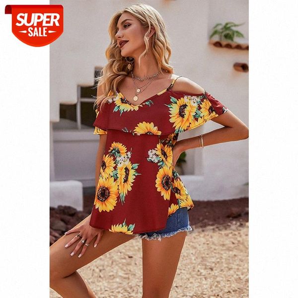 

[in stock]european and american spring summer women's clothing sunflower loose blouse short-sleeved casual t-shirt women #bz9t, White