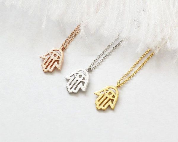 

pendant necklaces evil eye hand of fatima necklace khamsa chamsa hamsa rock roll gestures palm chain for women, Silver
