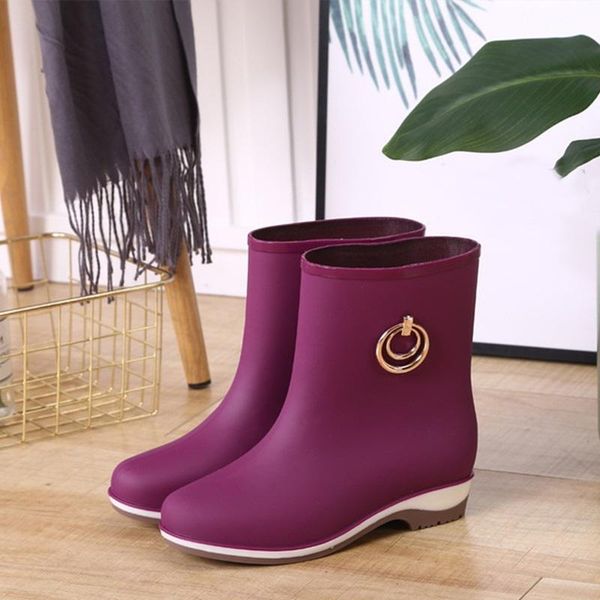 

boots women rain ankle short non slip ladies shoes waterproof platform female fashion pvc on woman shoe 2021, Black