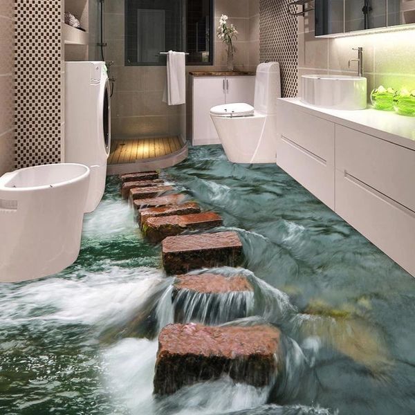 

custom 3d floor sticker mural self-adhesive wallpaper river stones bathroom decor paper waterproof papel de parede wallpapers