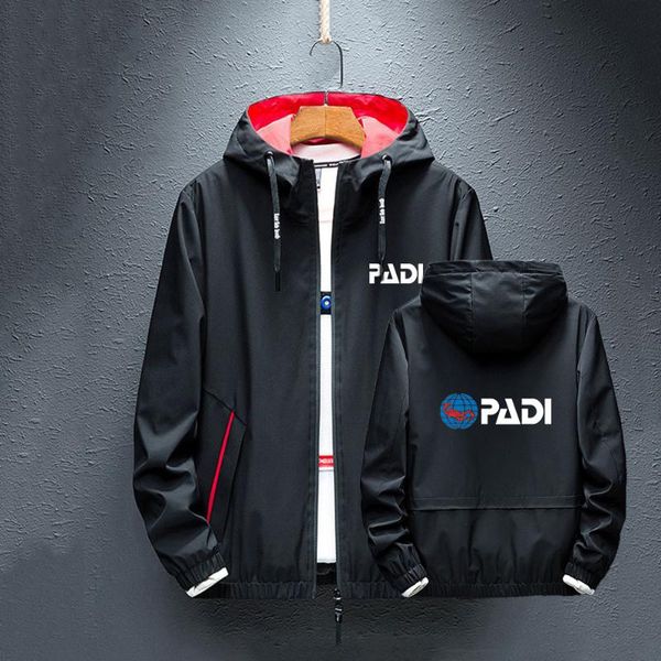 

men's hoodies & sweatshirts 2021 spring autumn scuba driver padi print fashion jackets zipper windbreaker rainproof men coat selling, Black