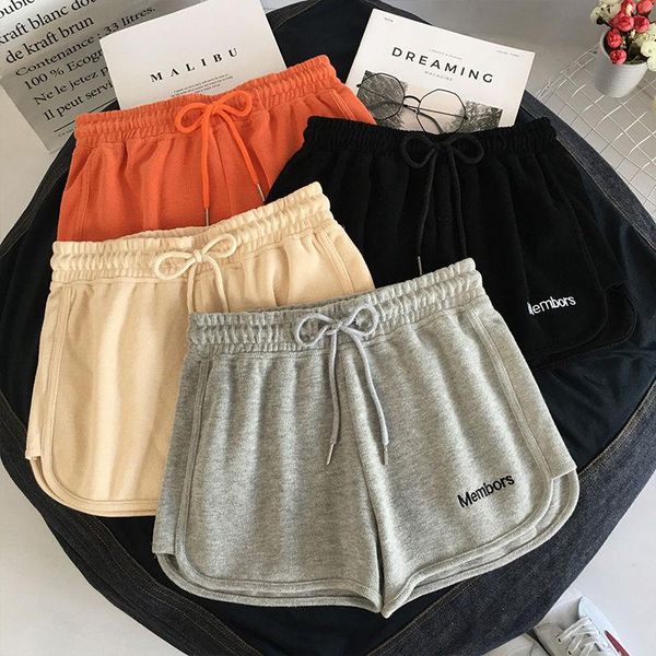 

summer all-match women short pant casual lady loose letter embroidery leisure female workout waistband skinny stretch women's shorts, White;black