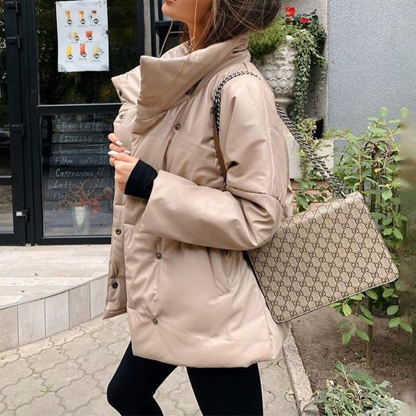 

ladies loose pockets bubble thick cotton down jacket autumn and winter warm coat with belt jackets women's & parkas, Black