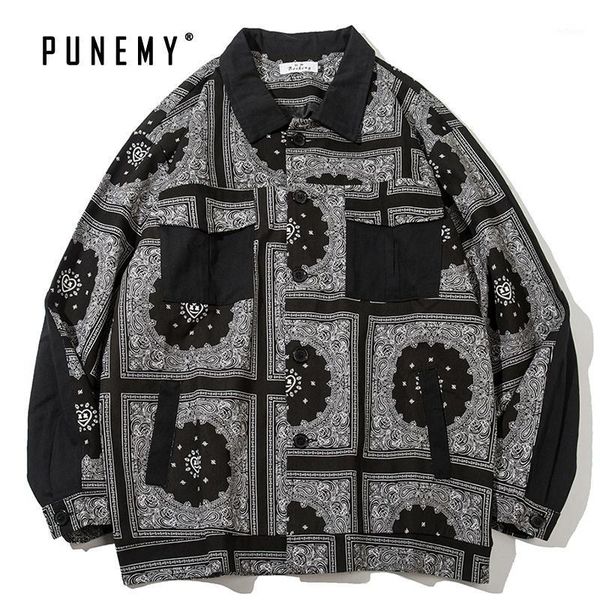 

men jacket paisley pattern hip hop streetwear turn-down collar harajuku clothing oversize 2021 autumn jackets for men's, Black;brown