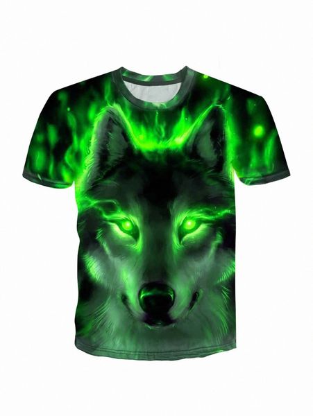 

men 3d wolf print crew neck tee c10t#, White;black