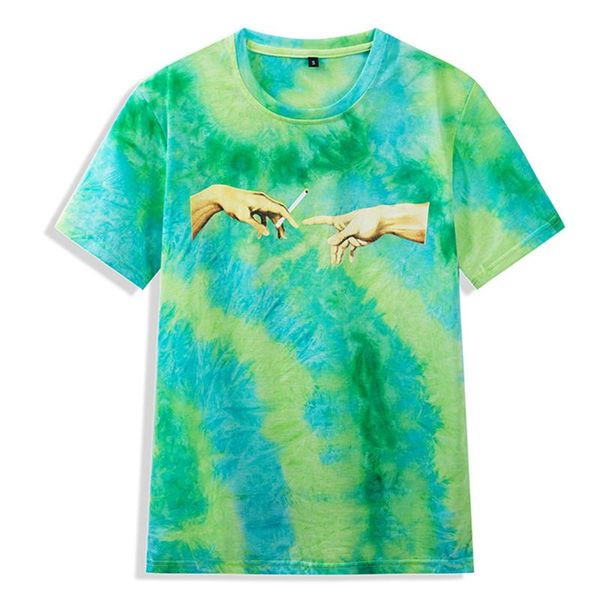 

men's t-shirts european size 2021 summer short-sleeved shirt tie-dye round neck cotton loose spot t-shirt 446, White;black