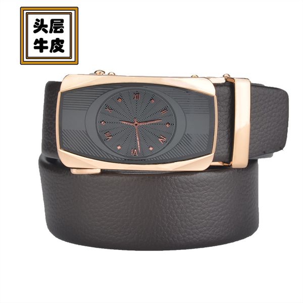 

personalized men's head leather automatic business fashion watch buckle middle aged and young versatile trouser belt, Black;brown