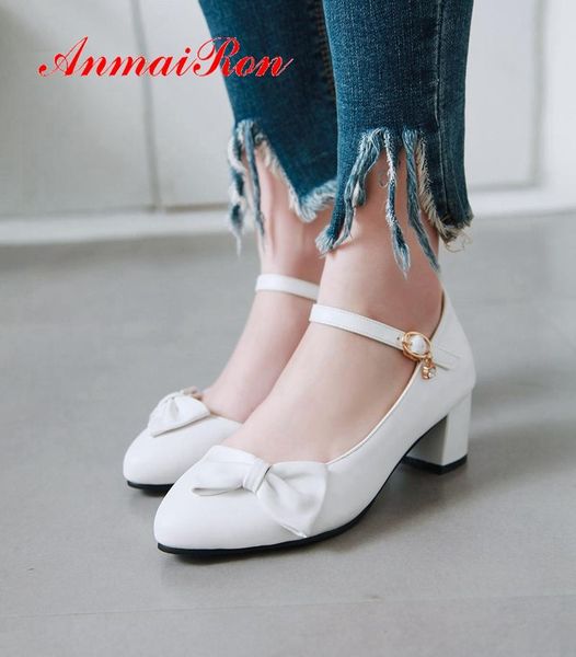 

dress shoes anmairon 2021 arrival women med high pumps basic pointed toe casual solid fashion size 34-43 ly1978, Black