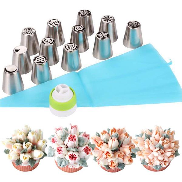 

baking & pastry tools fashion 1set nozzles and coupler icing piping tips sets stainless steel rose cream bakeware cupcake cake decorating