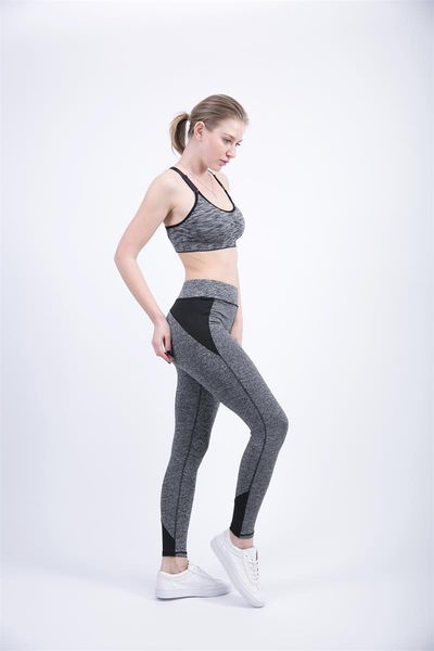 

women's leggings high-stretch splicing color fitness breathable quick-drying sportwear, Black