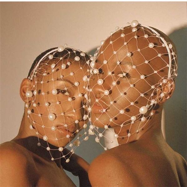 

vintage handmade birdcage veil pearls headband hair hoop wedding jewelry for women headpiece bands accessory 211019, Silver