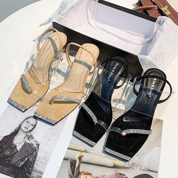 

dress shoes 2021 sandals strappy heels pvc square toe suit female beige slip-on loafers summer women's large size stiletto plast, Black