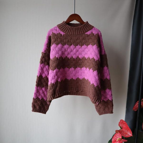 

women's sweaters dayifun autumn winter knitted striped sweater women casual loose o-neck pullover warm retro jumper contrast color chic, White;black