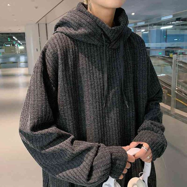 

2021tweed hooded men's 2021 spring fashion brand loose trend simple solid color lazy style pullover, Black