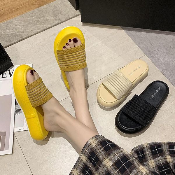 

slippers 2021 flat women slip on platform slides summer shoes beach flip flops outdoor slipper casual zapatos de mujer, Black