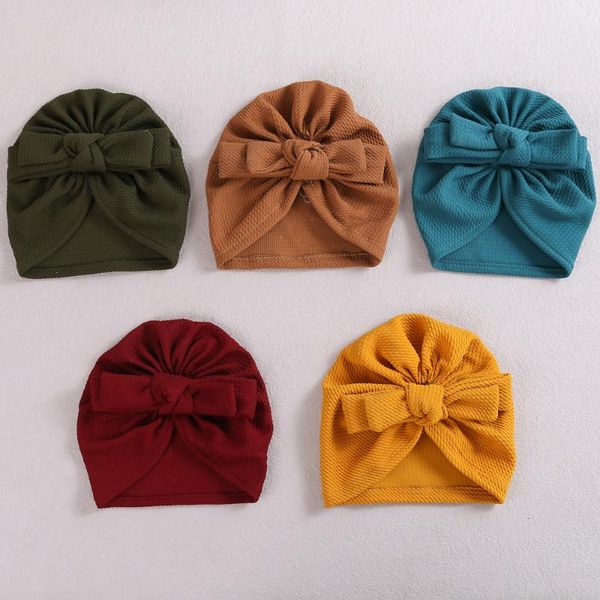 

hair accessories 5pcs baby turban hats waffle cotton fabric bow knot headband infant head wraps soft cute toddler cap, Slivery;white