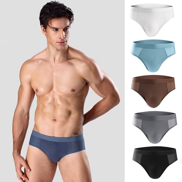 

underpants men briefs modal breathable underwear mesh sports soft elastic panties male soild color u-shaped comfortable, Black;white