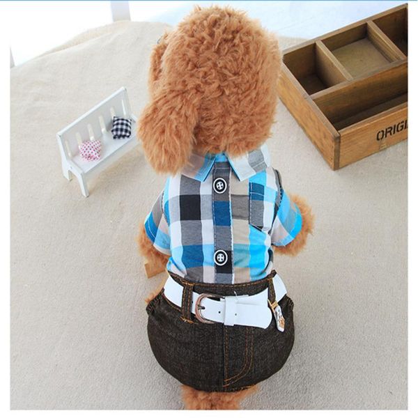 

dog apparel striped jumpsuit puppy clothes pants jeans coat fur spring summer perros hondenkleding couple costumes 60b0068