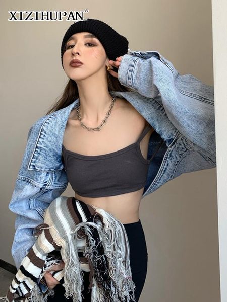 

women's jackets vintage blue denim coat for women lapel long sleeve irregular solid 2021 autumn fashion clothing, Black;brown