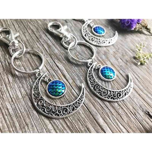 

mermaid fish scale moon pendant siren key chain good friend gift jewelry, Black