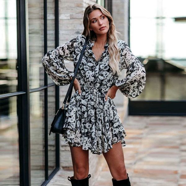 

drs casual dresses women's fall winter printed skirt in spring / summer, Black;gray