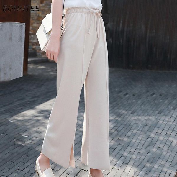 

women's pants & capris women drawstring simple all-match loose students chiffon womens korean style straight ladies high waist summer b, Black;white