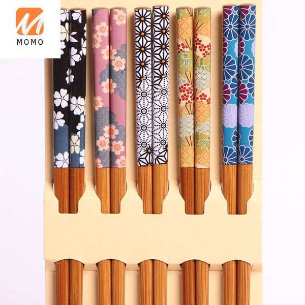 

bamboo chopsticks 5/10 pairs gift box home non-slip japanese pointed four seasons banquet colorful storage bottles & jars