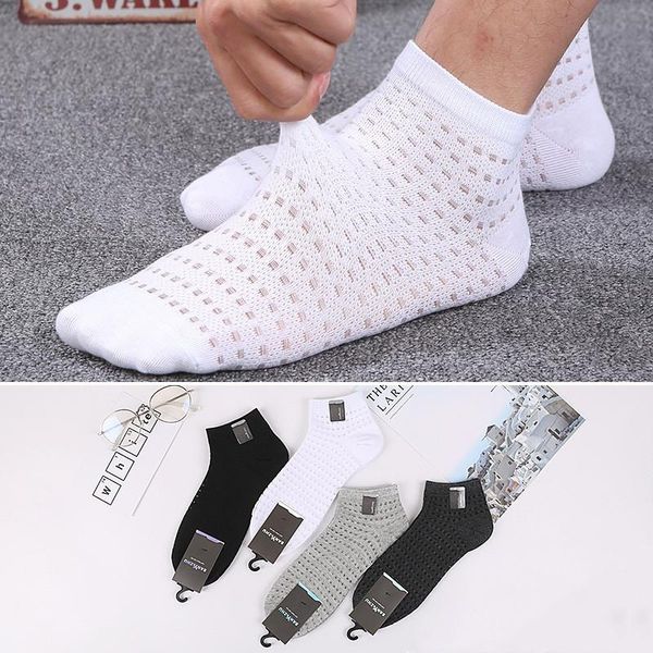 

men's socks summer thin mesh fishnet casual male breathable no show for man solid black gray white short sock gifts