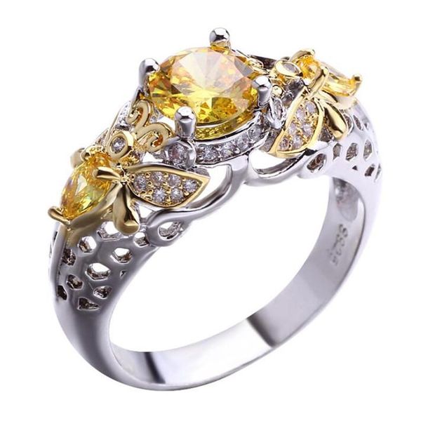 

cluster rings creative butterfly two color crystal women's ring charm female party jewelry accessories valentine's day gift, Golden;silver