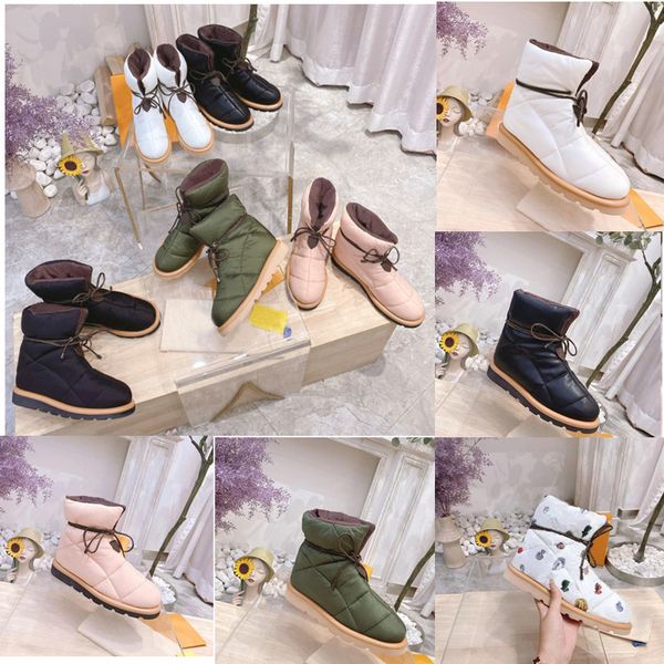 

2023 winter snow boots famous luxury designer fashion leather warm and lightweight womens flat bottom low head letter lace up, Black
