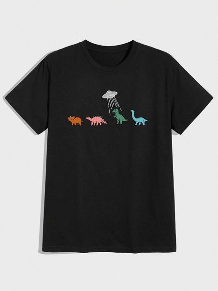 

romwe guys cartoon dinosaur graphic tee e3bz#, White;black