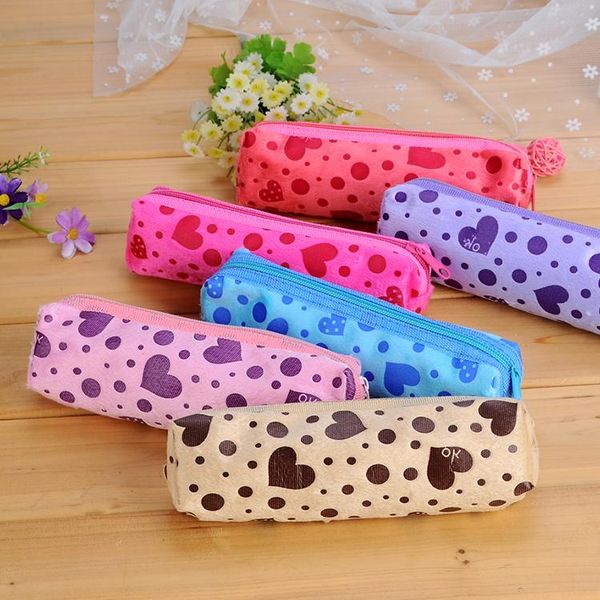 

pc/lot cute lovely candy-color heart-imaged zippered pencil bag & case for school stationery office supply bags