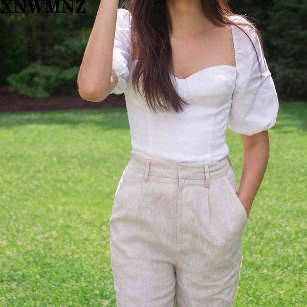 

za women fitted bodice fully smocked back features bust cups with elastic at the puff sleeve opening 210510, White