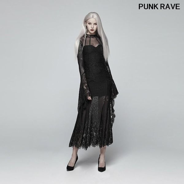 

casual dresses gothic hollow out perspective dress fashion long-sleeved lace slim black club party gorgeous punk rave q-382, Black;gray