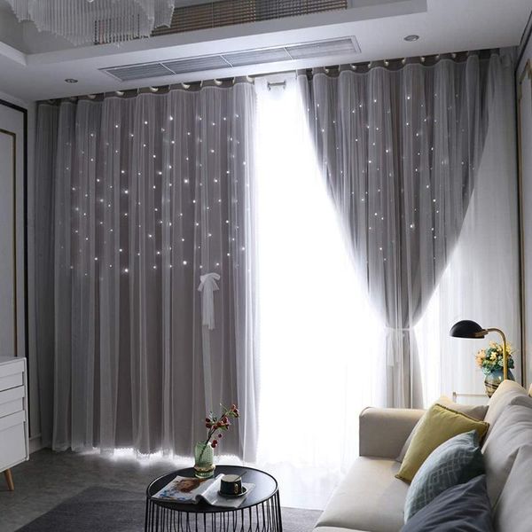 

curtain & drapes 2 panels double layer hollow out stars blackout for living room window curtains bedroom home decoration