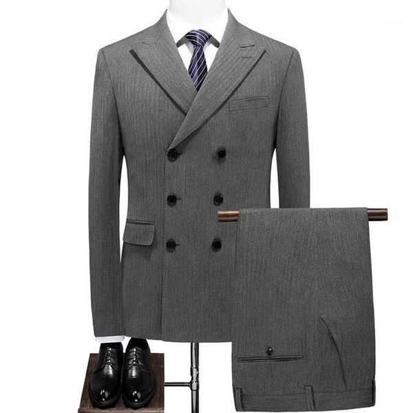 

men's suits & blazers (jacket+vest+pants)2021 double-breasted tuxedo suit business work wedding man formal slim korean casual wear, White;black