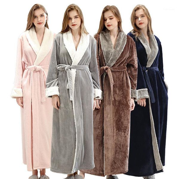 

long bath robe for womens soft warm fleece plush bathrobe ladies sleepwear pajamas housecoats winter shower nightgown nightwear, Black;red