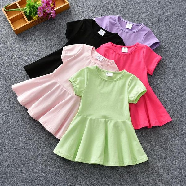 

girl's dresses solid kids for girls cotton breathable soft short sleeve dress casual home summer clothes 0-7y, Red;yellow
