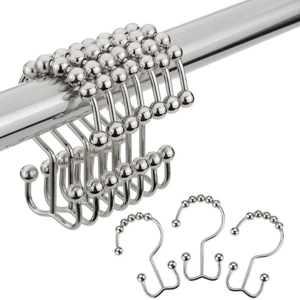 

other home decor 12pcs/set stainless steel hook bathroom rustproof metal double glide decorative shower curtain hooks rings